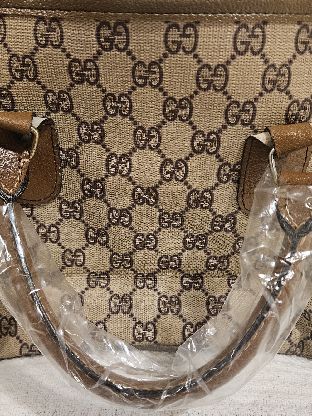 Beige Canvas Tote with Green and Red Web - Picture 5 of 5